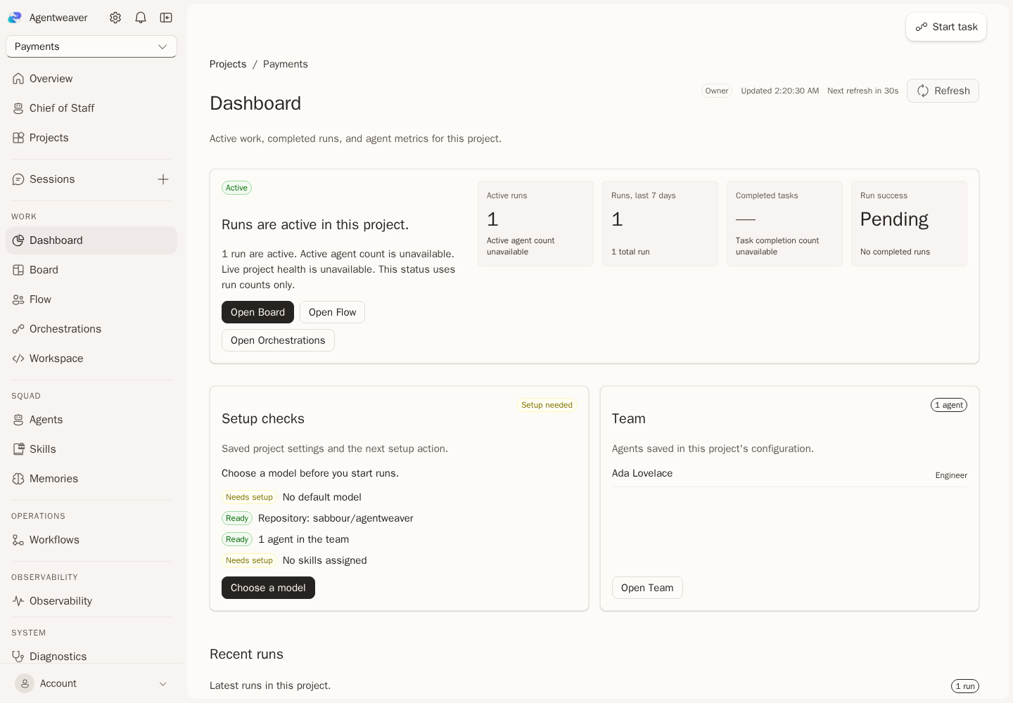 v1 Dashboard at the top of the page