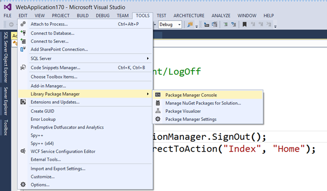 Open the Package Manager Console